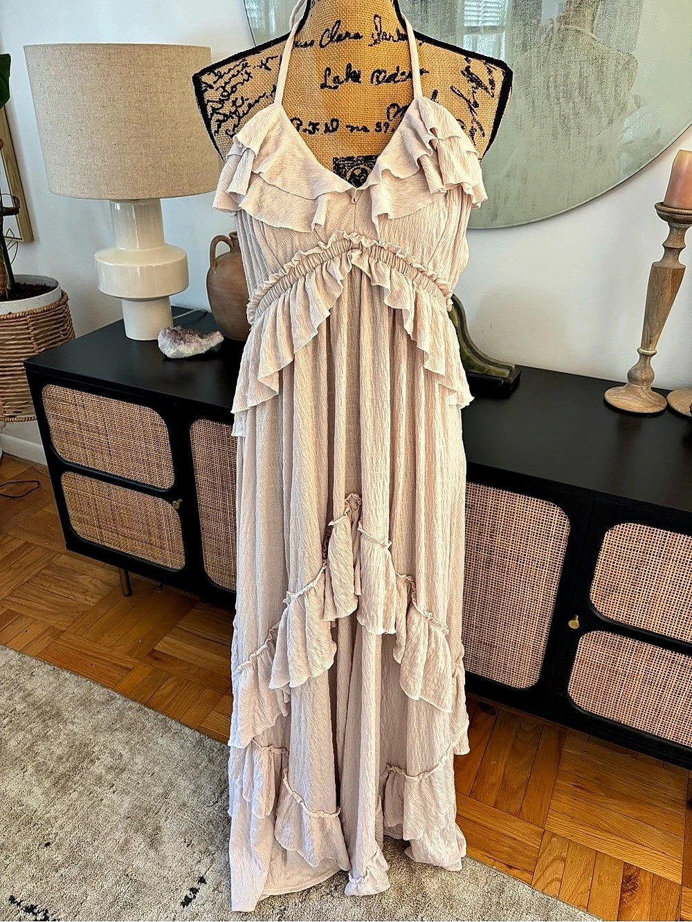 Free People Ruffle Halter Maxi Dress in Ivory